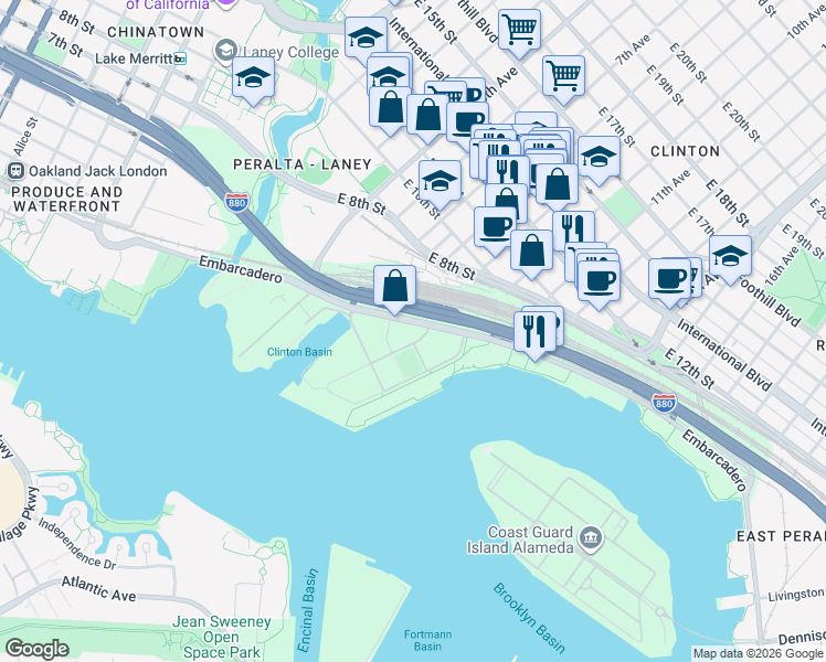 map of restaurants, bars, coffee shops, grocery stores, and more near 285 8th Avenue in Oakland