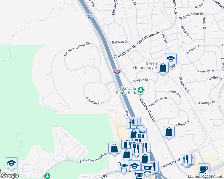 map of restaurants, bars, coffee shops, grocery stores, and more near 40 Silktree court in Danville