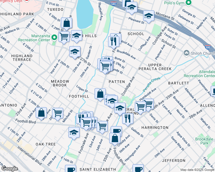 map of restaurants, bars, coffee shops, grocery stores, and more near 3115 Davis Street in Oakland