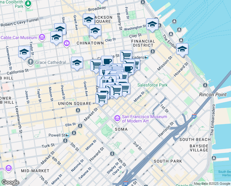 map of restaurants, bars, coffee shops, grocery stores, and more near in San Francisco