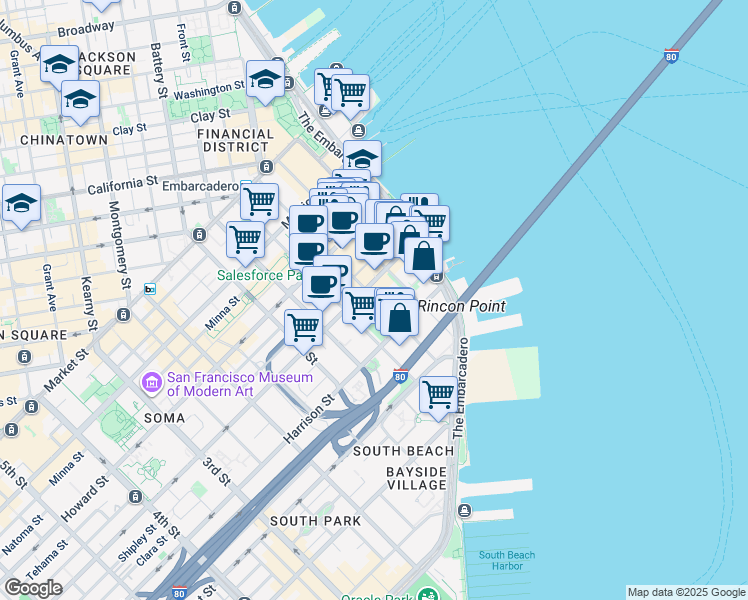 map of restaurants, bars, coffee shops, grocery stores, and more near in San Francisco