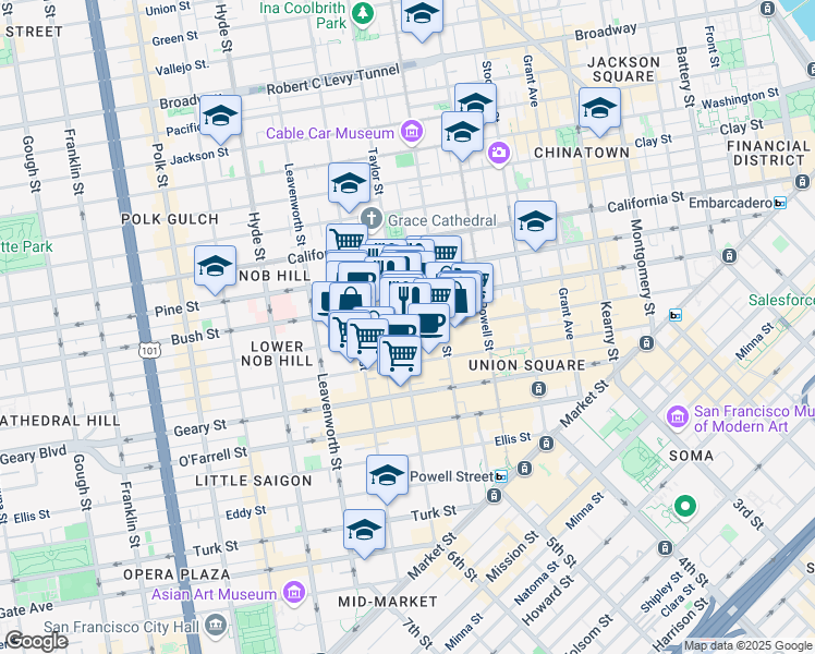 map of restaurants, bars, coffee shops, grocery stores, and more near in San Francisco