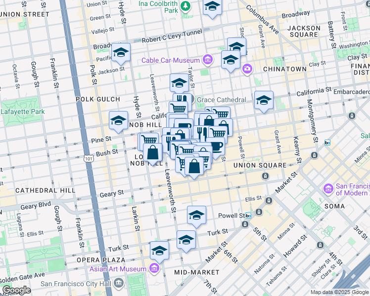 map of restaurants, bars, coffee shops, grocery stores, and more near 828 Jones Street in San Francisco