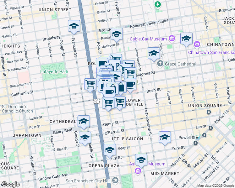 map of restaurants, bars, coffee shops, grocery stores, and more near 70 Frank Norris Street in San Francisco