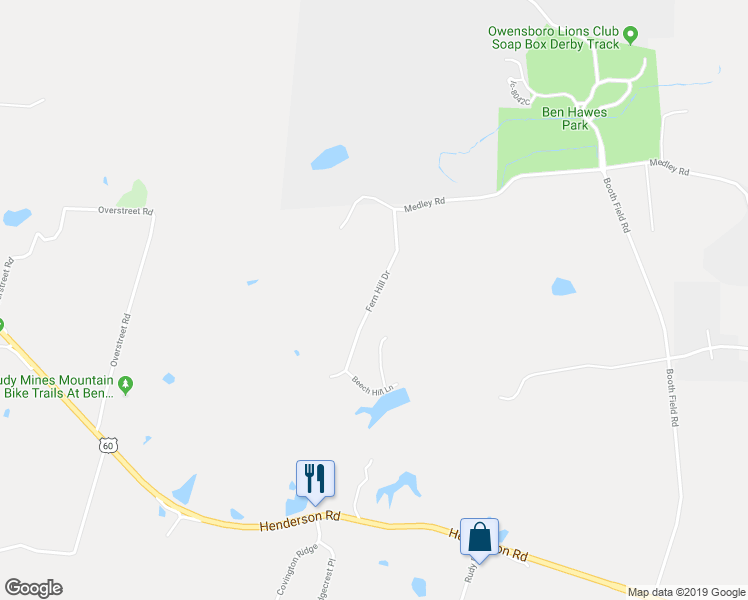 map of restaurants, bars, coffee shops, grocery stores, and more near 200 Fern Hill Drive in Owensboro