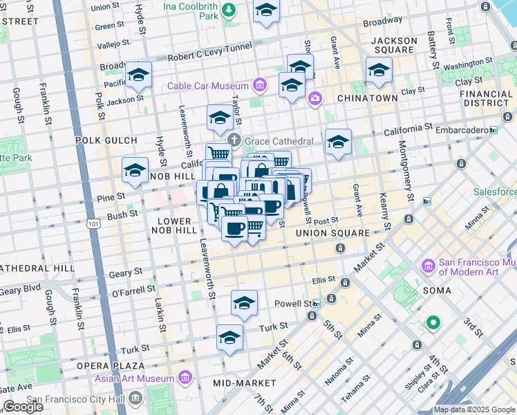 map of restaurants, bars, coffee shops, grocery stores, and more near in San Francisco