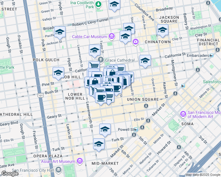 map of restaurants, bars, coffee shops, grocery stores, and more near in San Francisco