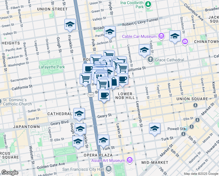 map of restaurants, bars, coffee shops, grocery stores, and more near 70 Frank Norris Street in San Francisco