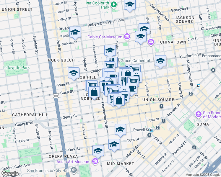 map of restaurants, bars, coffee shops, grocery stores, and more near 839 Jones Street in San Francisco