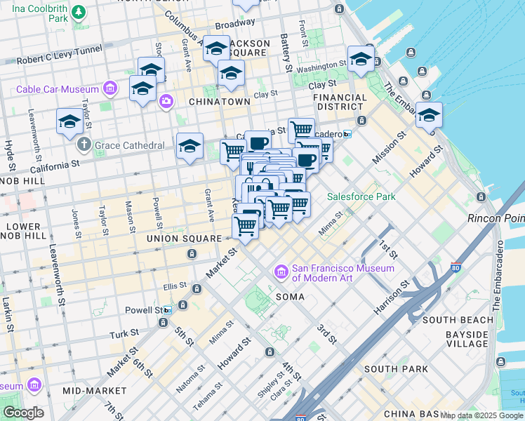 map of restaurants, bars, coffee shops, grocery stores, and more near in San Francisco