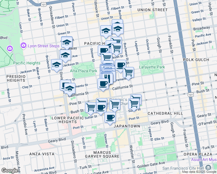 map of restaurants, bars, coffee shops, grocery stores, and more near in San Francisco