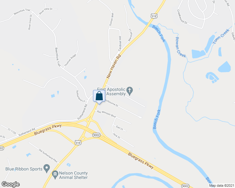 map of restaurants, bars, coffee shops, grocery stores, and more near 2205 Elmcrest Drive in Bardstown