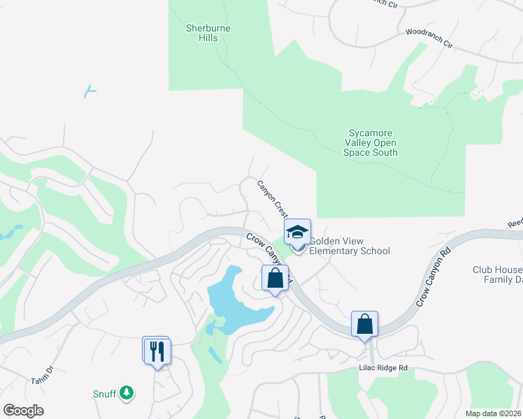 map of restaurants, bars, coffee shops, grocery stores, and more near 635 Canyon Crest Road East in San Ramon