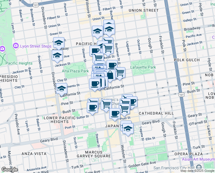 map of restaurants, bars, coffee shops, grocery stores, and more near in San Francisco