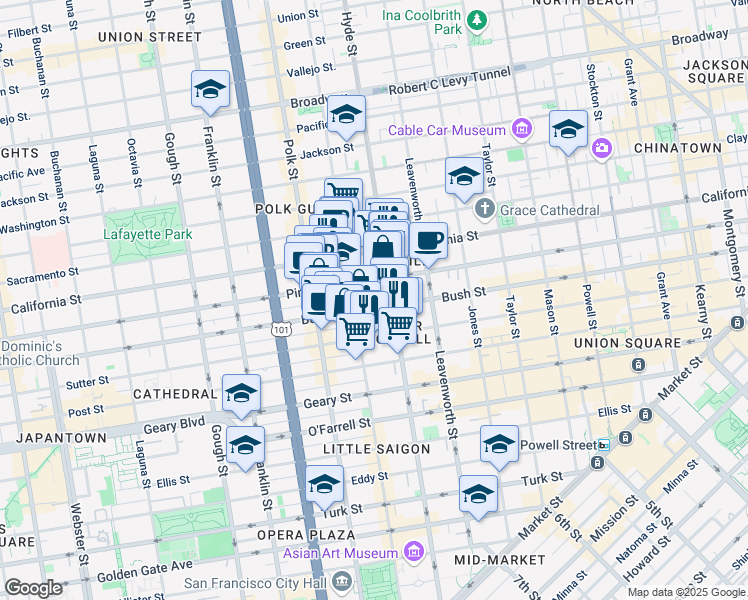 map of restaurants, bars, coffee shops, grocery stores, and more near in San Francisco