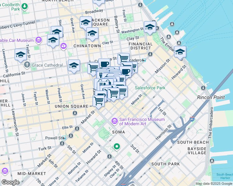 map of restaurants, bars, coffee shops, grocery stores, and more near in San Francisco
