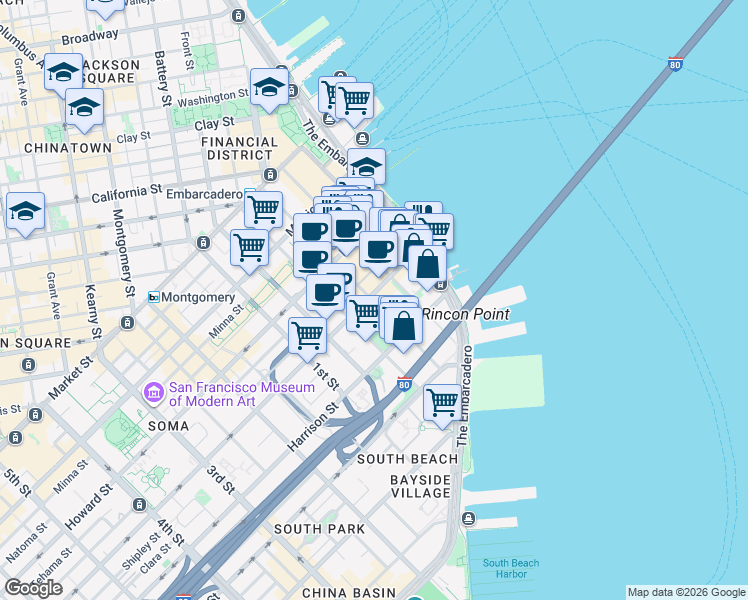 map of restaurants, bars, coffee shops, grocery stores, and more near in San Francisco