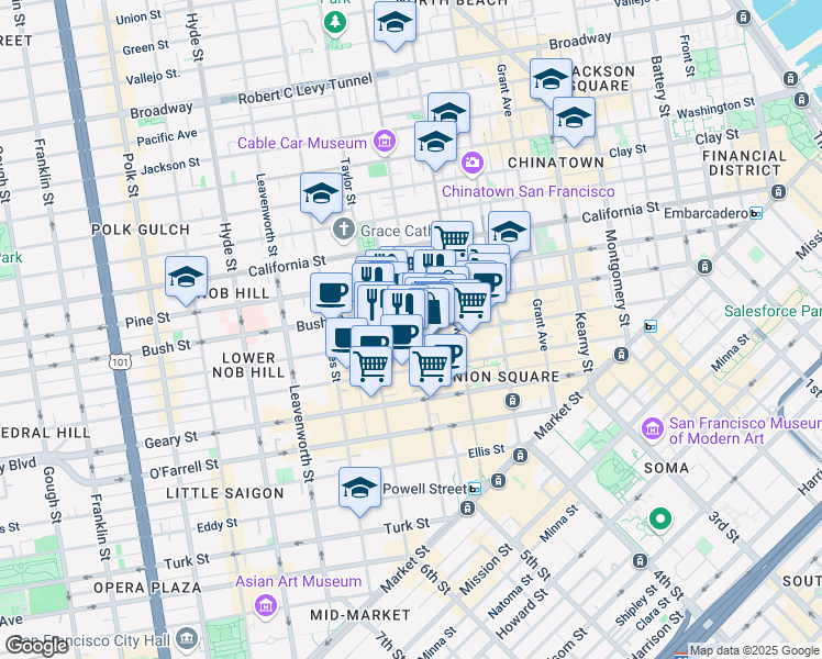 map of restaurants, bars, coffee shops, grocery stores, and more near in San Francisco