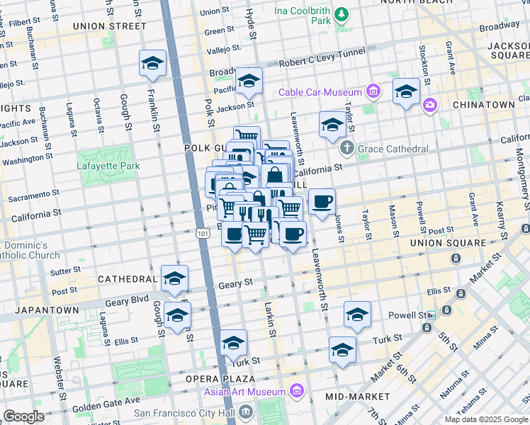 map of restaurants, bars, coffee shops, grocery stores, and more near in San Francisco
