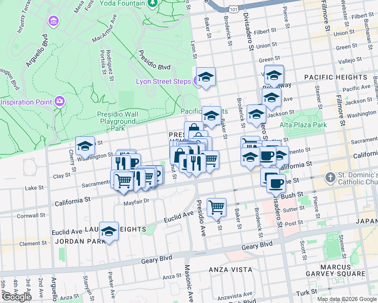 map of restaurants, bars, coffee shops, grocery stores, and more near in San Francisco