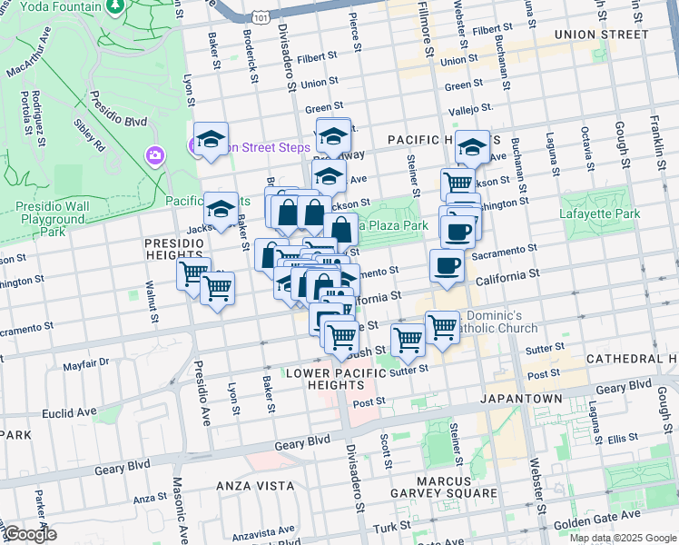 map of restaurants, bars, coffee shops, grocery stores, and more near 2114 Divisadero Street in San Francisco