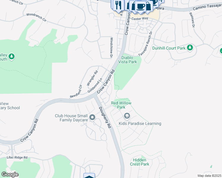 map of restaurants, bars, coffee shops, grocery stores, and more near 135 Coralflower Lane in San Ramon