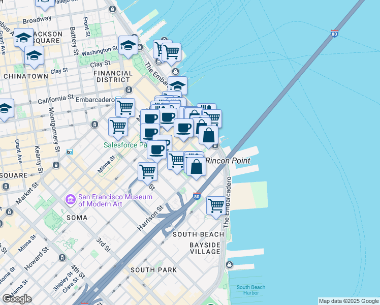 map of restaurants, bars, coffee shops, grocery stores, and more near in San Francisco