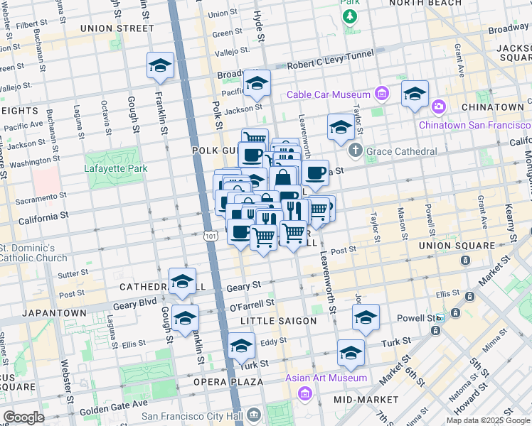 map of restaurants, bars, coffee shops, grocery stores, and more near in San Francisco