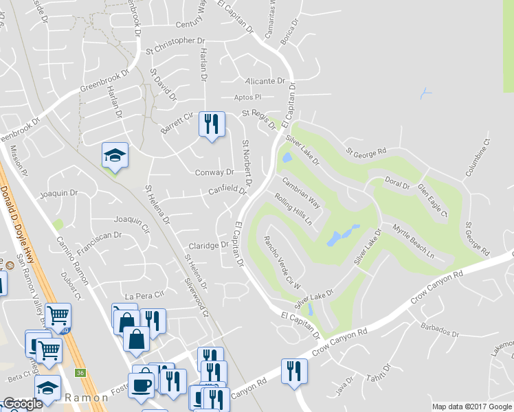 map of restaurants, bars, coffee shops, grocery stores, and more near 1856 Saint George Road in Danville
