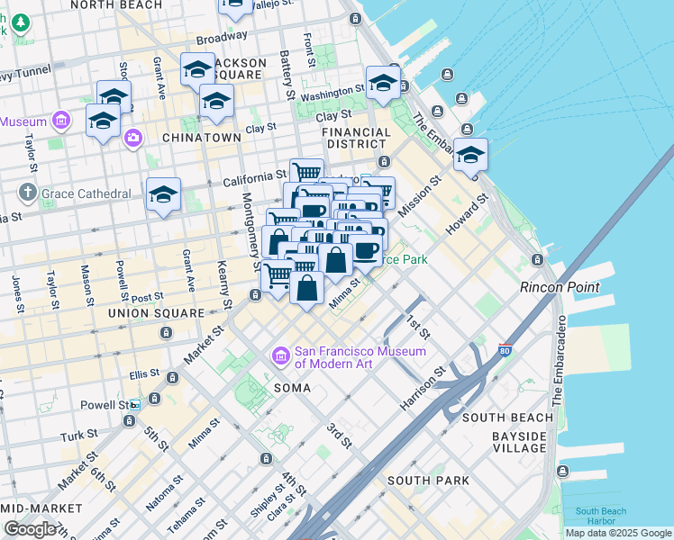 map of restaurants, bars, coffee shops, grocery stores, and more near 526 Mission Street in San Francisco