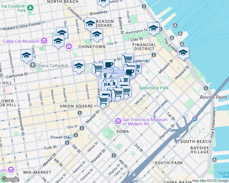 map of restaurants, bars, coffee shops, grocery stores, and more near in San Francisco