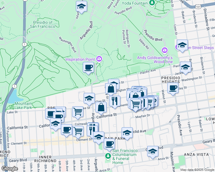 map of restaurants, bars, coffee shops, grocery stores, and more near 3785 Jackson Street in San Francisco