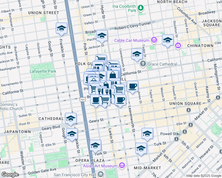map of restaurants, bars, coffee shops, grocery stores, and more near in San Francisco
