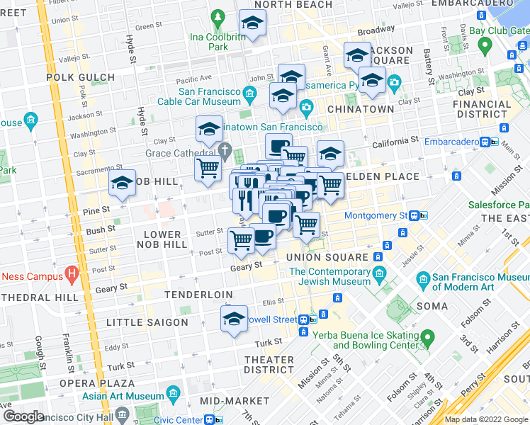 map of restaurants, bars, coffee shops, grocery stores, and more near in San Francisco