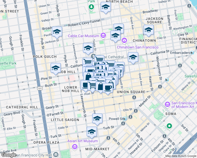 map of restaurants, bars, coffee shops, grocery stores, and more near in San Francisco