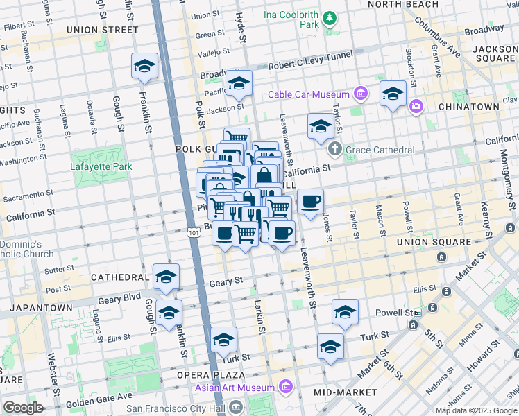 map of restaurants, bars, coffee shops, grocery stores, and more near in San Francisco