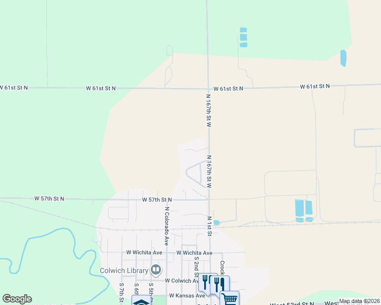 map of restaurants, bars, coffee shops, grocery stores, and more near 635 N Union Park Cir in Colwich