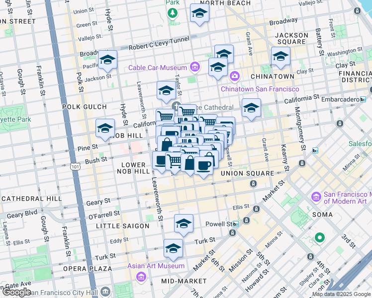 map of restaurants, bars, coffee shops, grocery stores, and more near in San Francisco