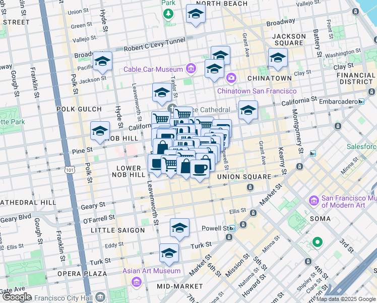 map of restaurants, bars, coffee shops, grocery stores, and more near in San Francisco