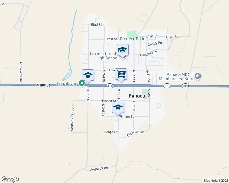 map of restaurants, bars, coffee shops, grocery stores, and more near 38 3rd Street in Panaca