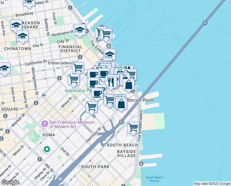 map of restaurants, bars, coffee shops, grocery stores, and more near in San Francisco