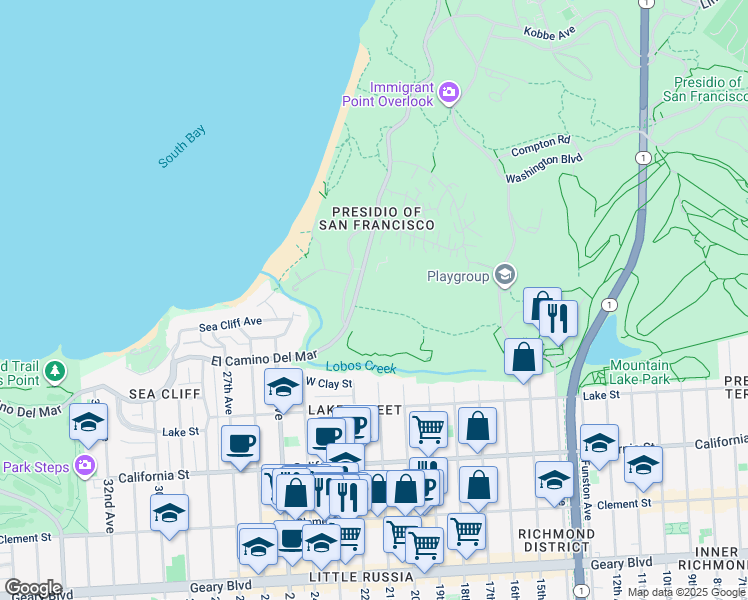 map of restaurants, bars, coffee shops, grocery stores, and more near 2641 Brooks Street in San Francisco