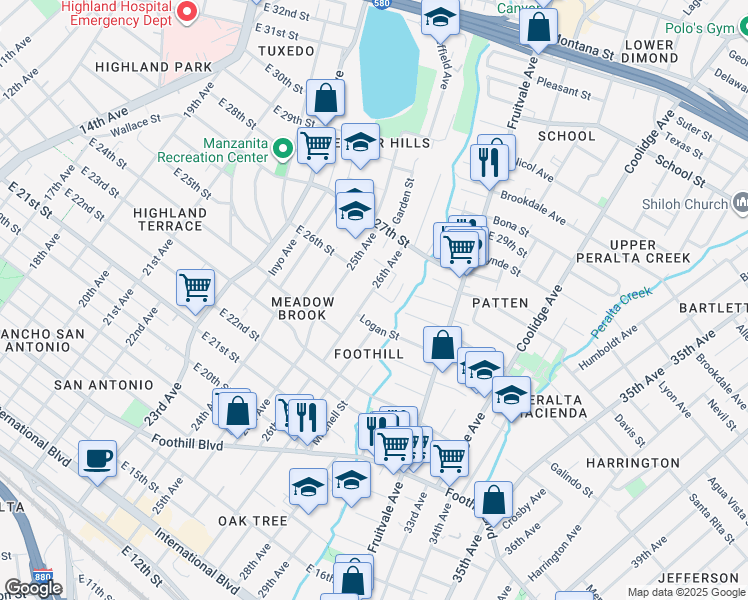 map of restaurants, bars, coffee shops, grocery stores, and more near 2464A 26th Avenue in Oakland