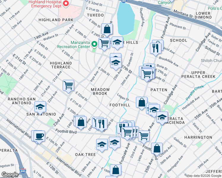 map of restaurants, bars, coffee shops, grocery stores, and more near 2418 25th Avenue in Oakland