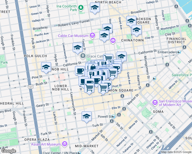 map of restaurants, bars, coffee shops, grocery stores, and more near in San Francisco