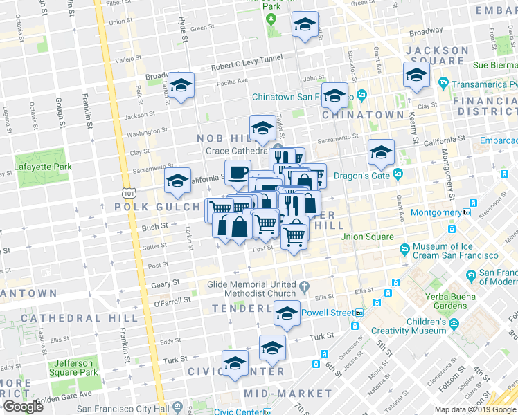 map of restaurants, bars, coffee shops, grocery stores, and more near in San Francisco