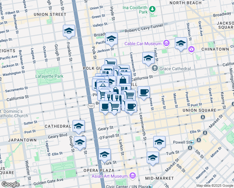 map of restaurants, bars, coffee shops, grocery stores, and more near in San Francisco