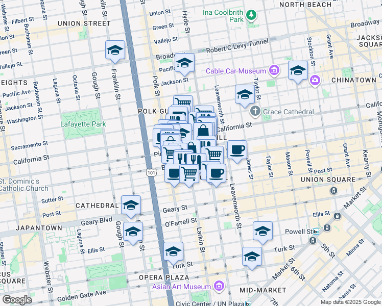 map of restaurants, bars, coffee shops, grocery stores, and more near in San Francisco