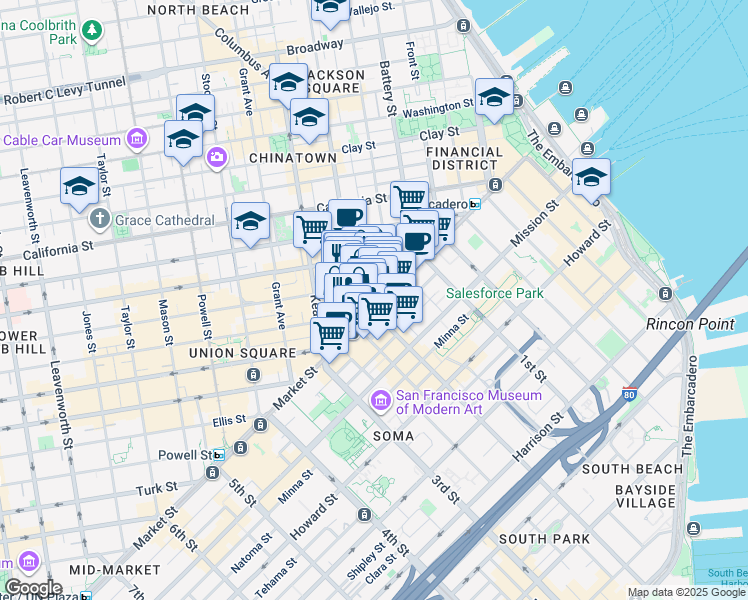 map of restaurants, bars, coffee shops, grocery stores, and more near in San Francisco