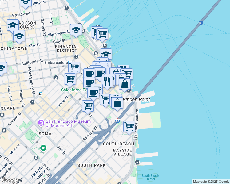 map of restaurants, bars, coffee shops, grocery stores, and more near in San Francisco